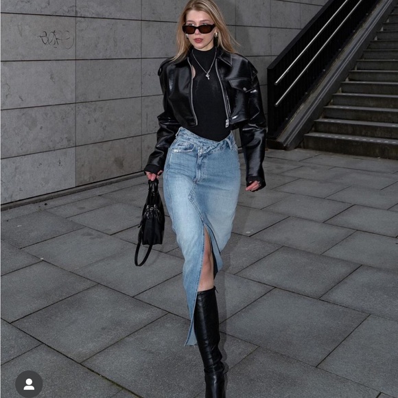 Zara TRF CROSSOVER LONG DENIM SKIRT - Picture 5 of 15